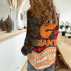 GWS Giants ANZAC Day Women Casual Shirt Indigenous Dot Art with Poppy Flower Tribute