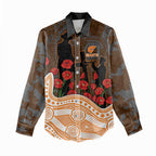 GWS Giants ANZAC Day Women Casual Shirt Indigenous Dot Art with Poppy Flower Tribute