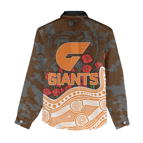 GWS Giants ANZAC Day Women Casual Shirt Indigenous Dot Art with Poppy Flower Tribute