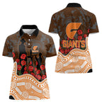 GWS Giants ANZAC Day Women Polo Shirt Indigenous Dot Art with Poppy Flower Tribute