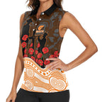 GWS Giants ANZAC Day Women Sleeveless Polo Shirt Indigenous Dot Art with Poppy Flower Tribute