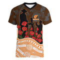 GWS Giants ANZAC Day Women V-Neck T-Shirt Indigenous Dot Art with Poppy Flower Tribute