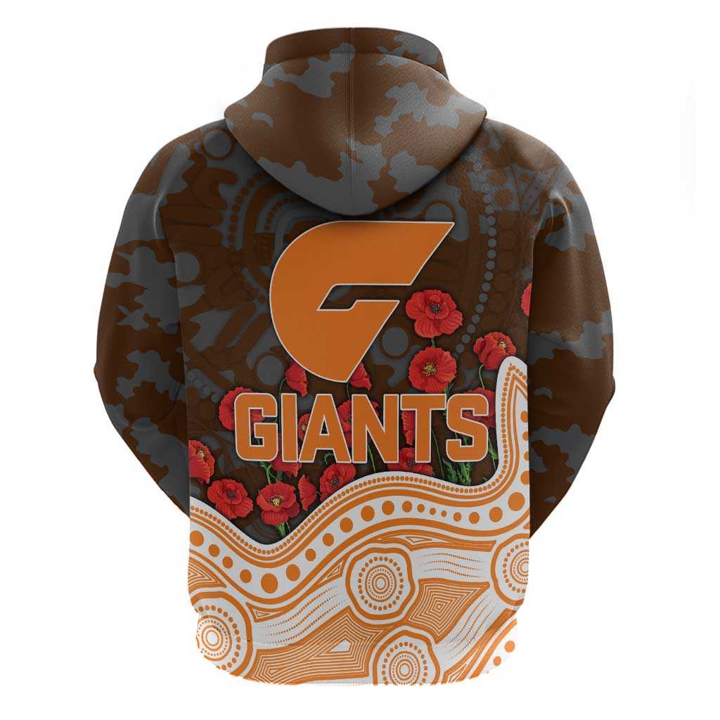 GWS Giants ANZAC Day Zip Hoodie Indigenous Dot Art with Poppy Flower Tribute