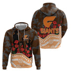 GWS Giants ANZAC Day Zip Hoodie Indigenous Dot Art with Poppy Flower Tribute