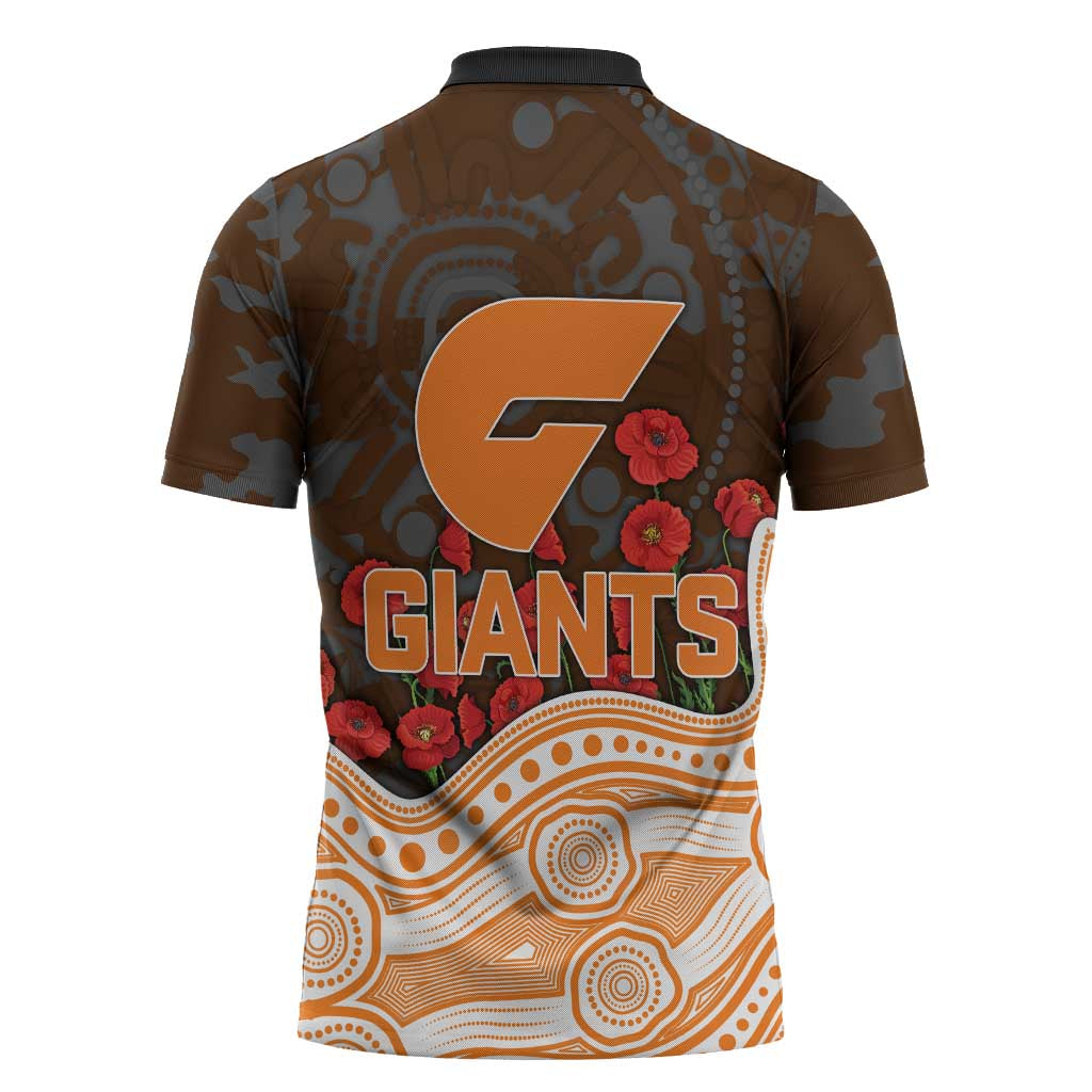GWS Giants ANZAC Day Zipper Polo Shirt Indigenous Dot Art with Poppy Flower Tribute