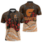 GWS Giants ANZAC Day Zipper Polo Shirt Indigenous Dot Art with Poppy Flower Tribute
