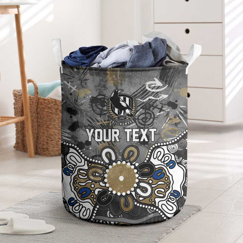 Personalized Collingwood Magpies Laundry Basket Aboriginal Dot Painting Graffiti Style
