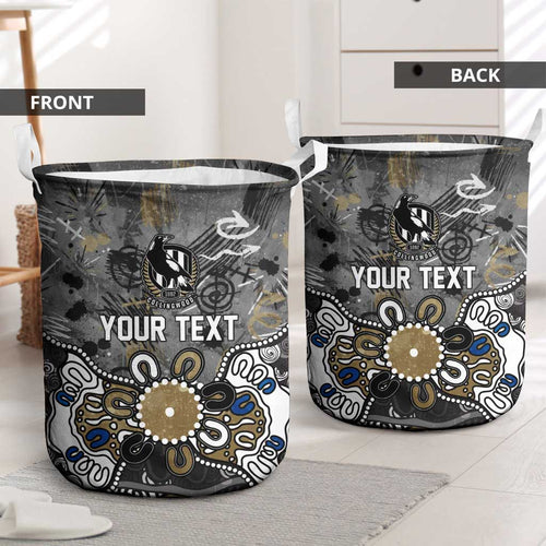 Personalized Collingwood Magpies Laundry Basket Aboriginal Dot Painting Graffiti Style