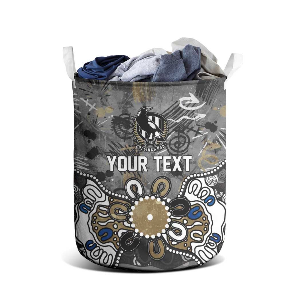 Personalized Collingwood Magpies Laundry Basket Aboriginal Dot Painting Graffiti Style