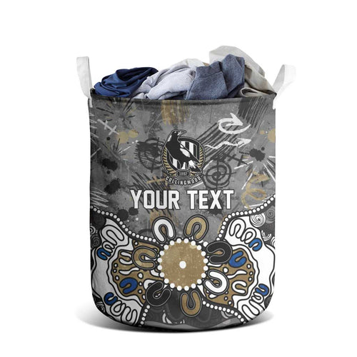 Personalized Collingwood Magpies Laundry Basket Aboriginal Dot Painting Graffiti Style