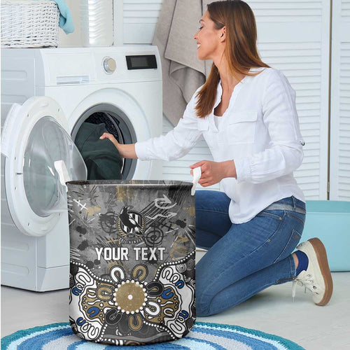 Personalized Collingwood Magpies Laundry Basket Aboriginal Dot Painting Graffiti Style