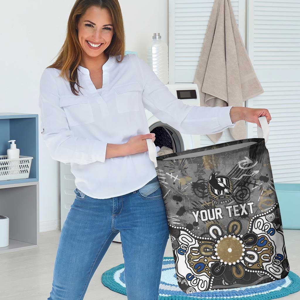 Personalized Collingwood Magpies Laundry Basket Aboriginal Dot Painting Graffiti Style