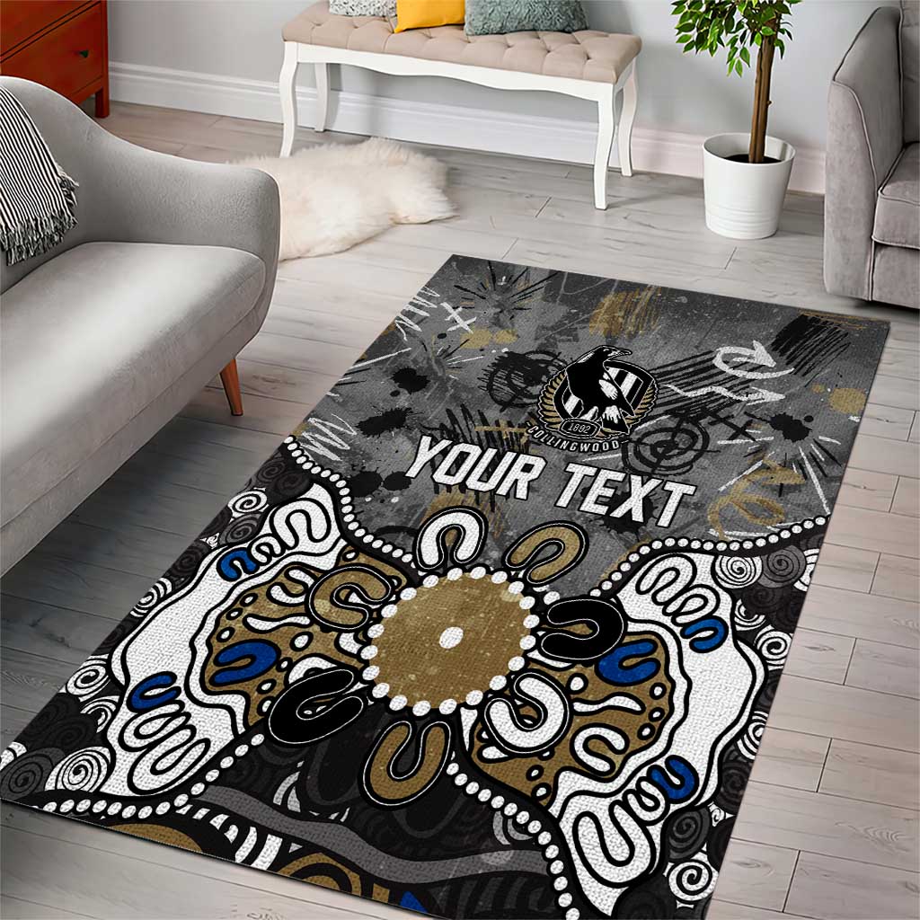Personalized Collingwood Magpies Area Rug Aboriginal Dot Painting Graffiti Style