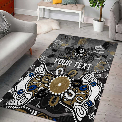 Personalized Collingwood Magpies Area Rug Aboriginal Dot Painting Graffiti Style