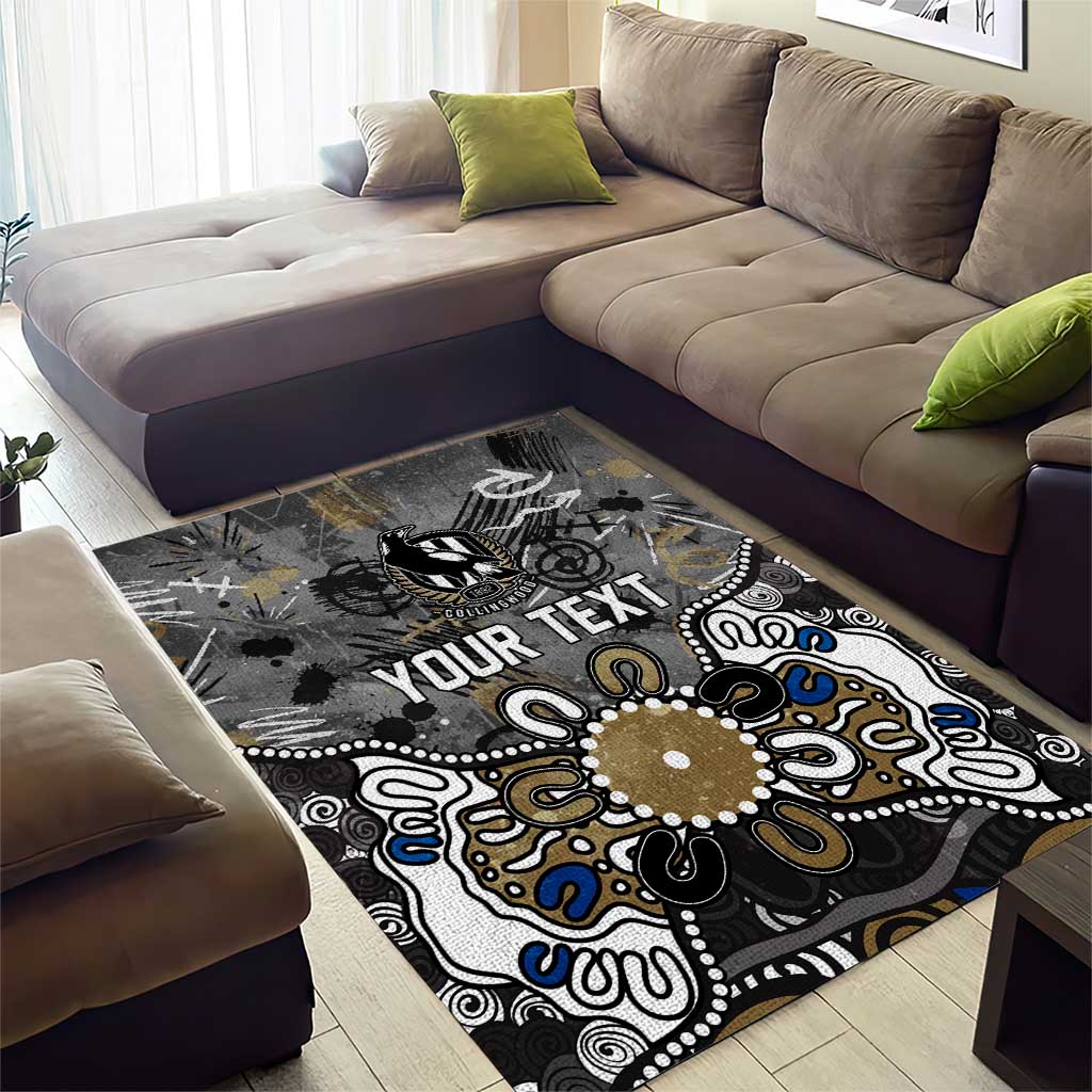 Personalized Collingwood Magpies Area Rug Aboriginal Dot Painting Graffiti Style