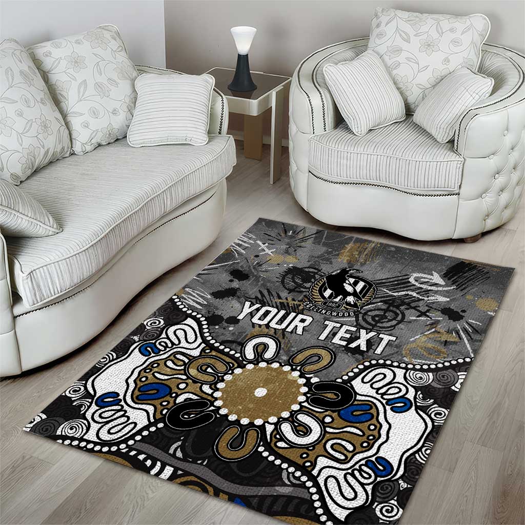 Personalized Collingwood Magpies Area Rug Aboriginal Dot Painting Graffiti Style