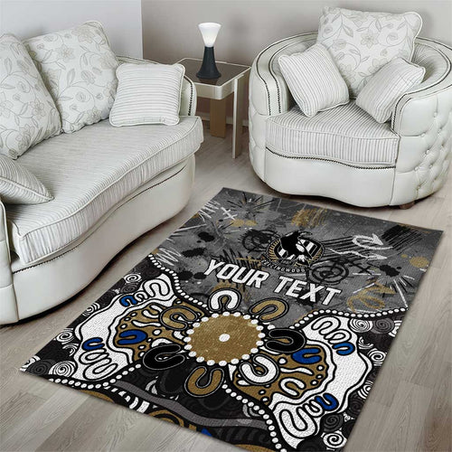Personalized Collingwood Magpies Area Rug Aboriginal Dot Painting Graffiti Style