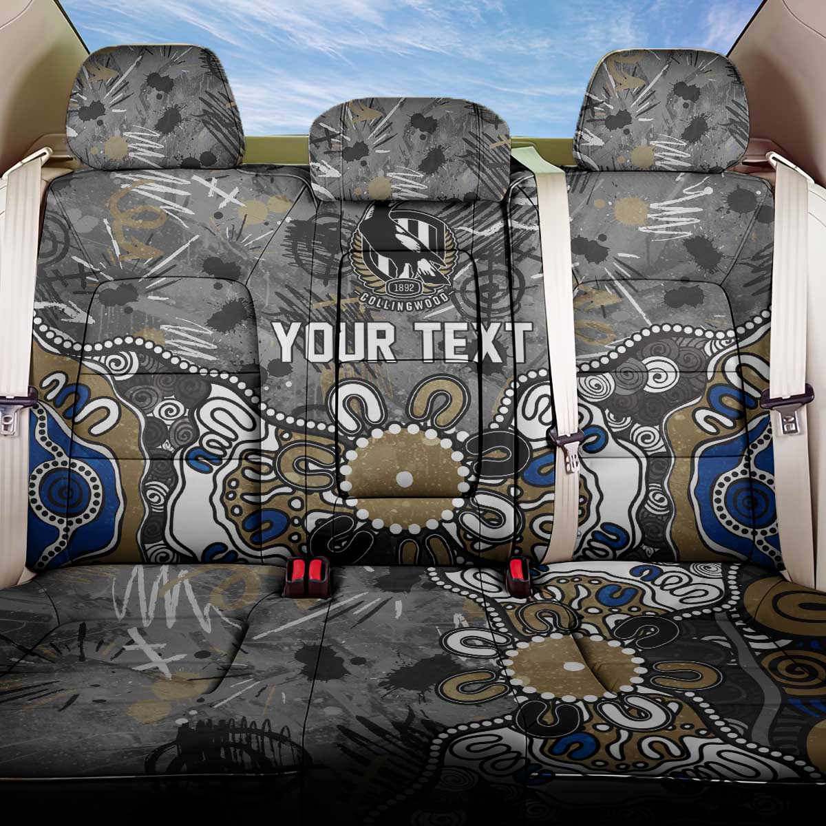 Personalized Collingwood Magpies Back Car Seat Cover Aboriginal Dot Painting Graffiti Style