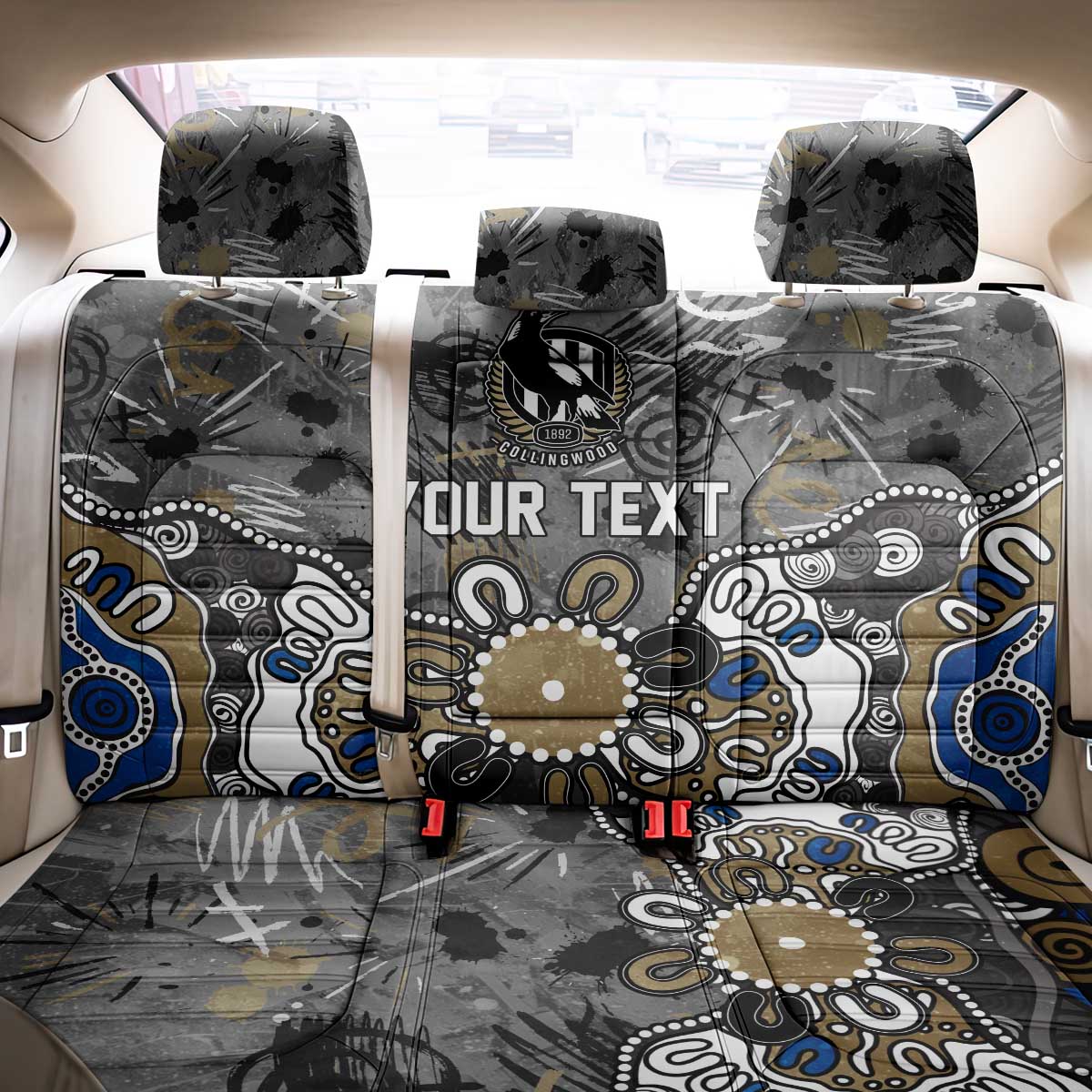 Personalized Collingwood Magpies Back Car Seat Cover Aboriginal Dot Painting Graffiti Style