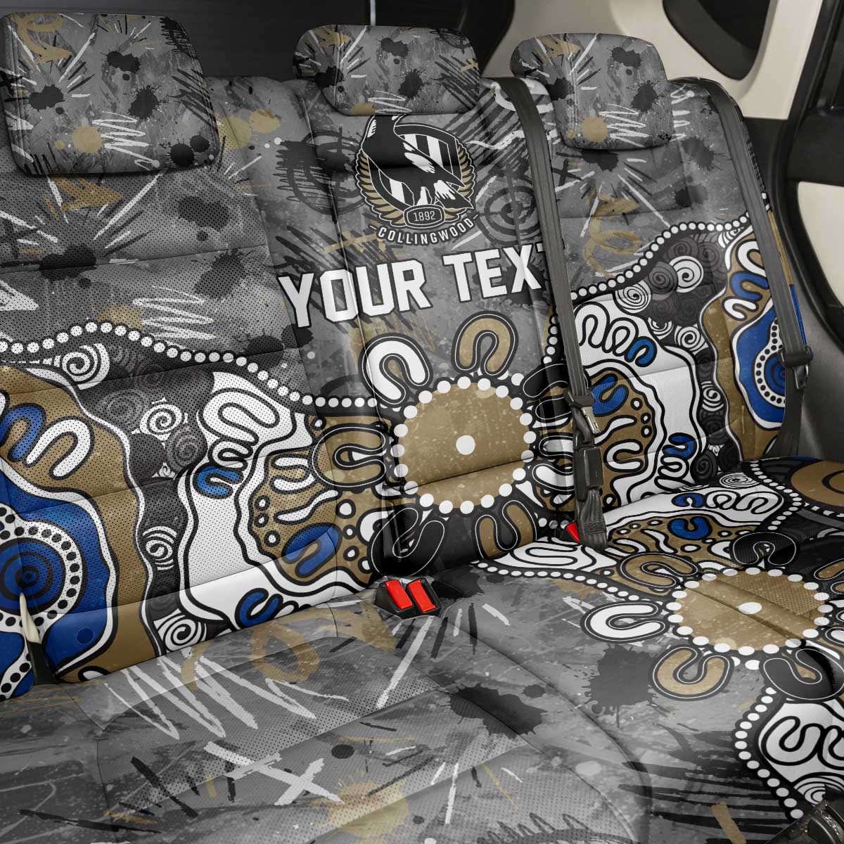 Personalized Collingwood Magpies Back Car Seat Cover Aboriginal Dot Painting Graffiti Style