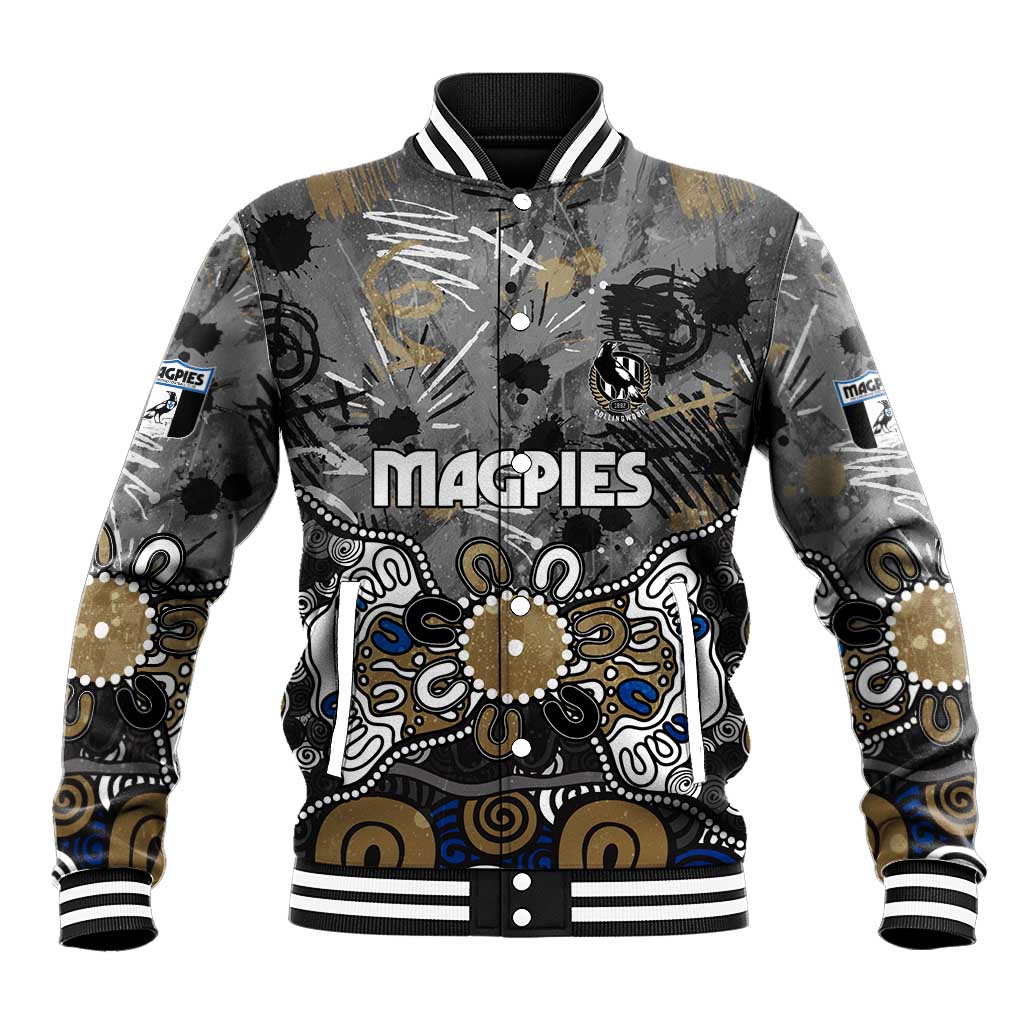 Personalized Collingwood Magpies Baseball Jacket Aboriginal Dot Painting Graffiti Style