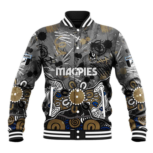 Personalized Collingwood Magpies Baseball Jacket Aboriginal Dot Painting Graffiti Style
