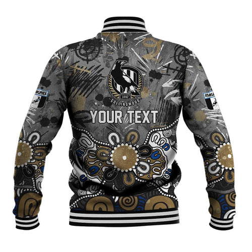 Personalized Collingwood Magpies Baseball Jacket Aboriginal Dot Painting Graffiti Style