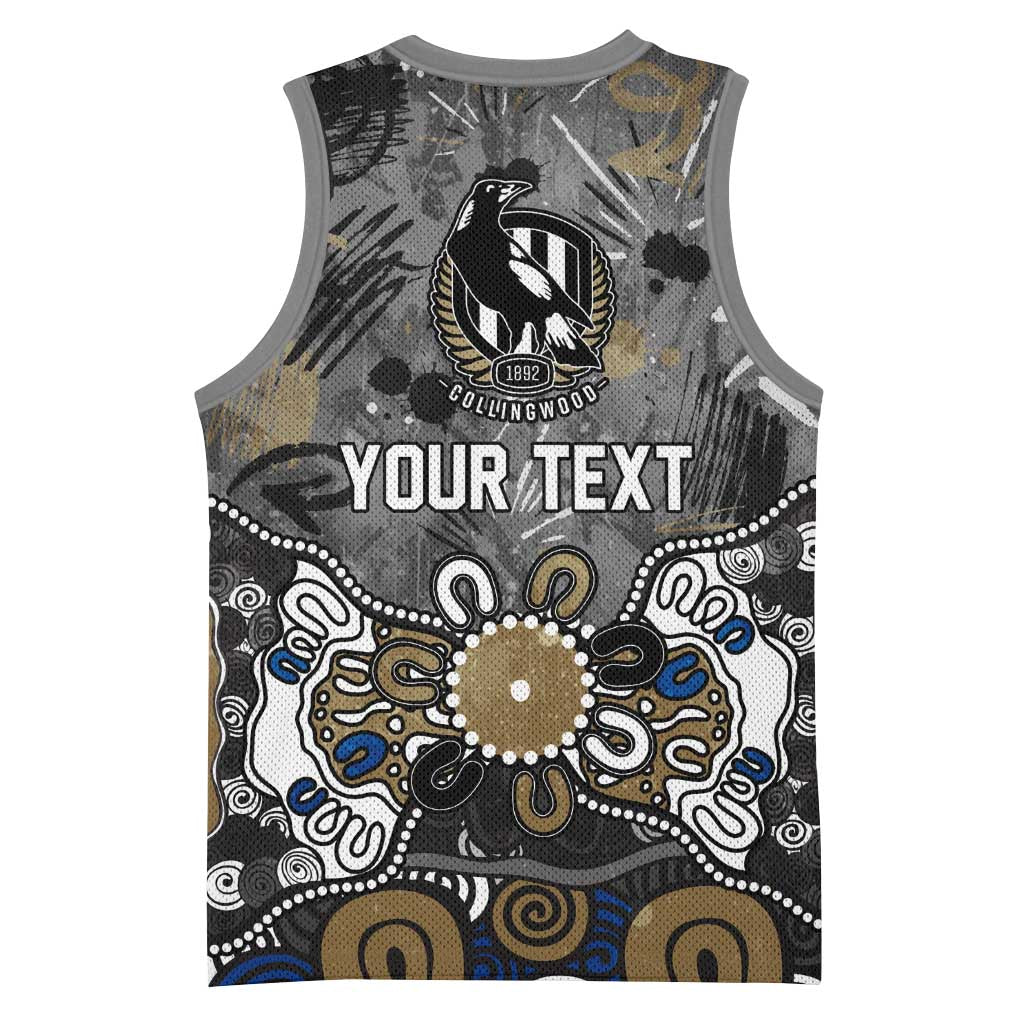 Personalized Collingwood Magpies Basketball Jersey Aboriginal Dot Painting Graffiti Style