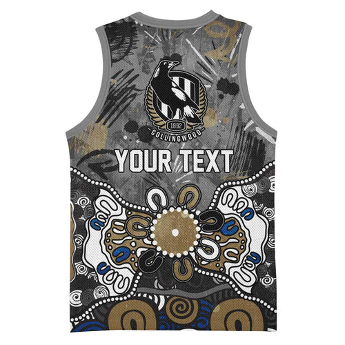 Personalized Collingwood Magpies Basketball Jersey Aboriginal Dot Painting Graffiti Style