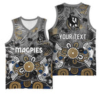 Personalized Collingwood Magpies Basketball Jersey Aboriginal Dot Painting Graffiti Style