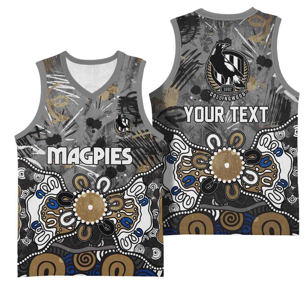 Personalized Collingwood Magpies Basketball Jersey Aboriginal Dot Painting Graffiti Style