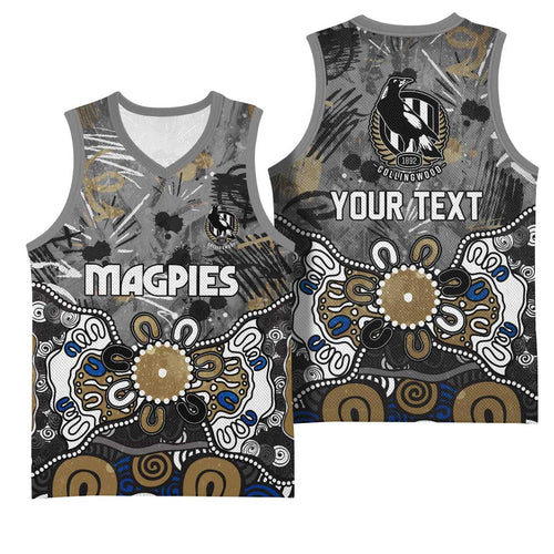 Personalized Collingwood Magpies Basketball Jersey Aboriginal Dot Painting Graffiti Style