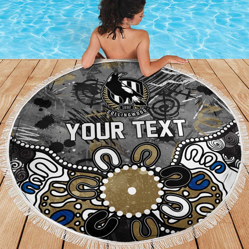 Personalized Collingwood Magpies Beach Blanket Aboriginal Dot Painting Graffiti Style