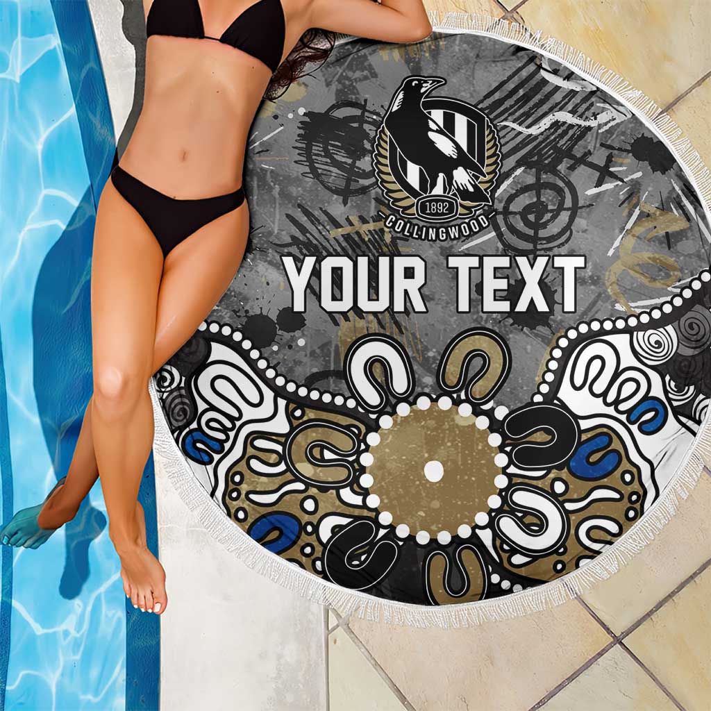 Personalized Collingwood Magpies Beach Blanket Aboriginal Dot Painting Graffiti Style