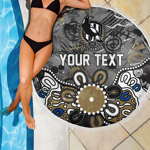 Personalized Collingwood Magpies Beach Blanket Aboriginal Dot Painting Graffiti Style