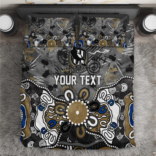 Personalized Collingwood Magpies Bedding Set Aboriginal Dot Painting Graffiti Style