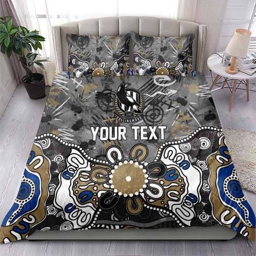 Personalized Collingwood Magpies Bedding Set Aboriginal Dot Painting Graffiti Style