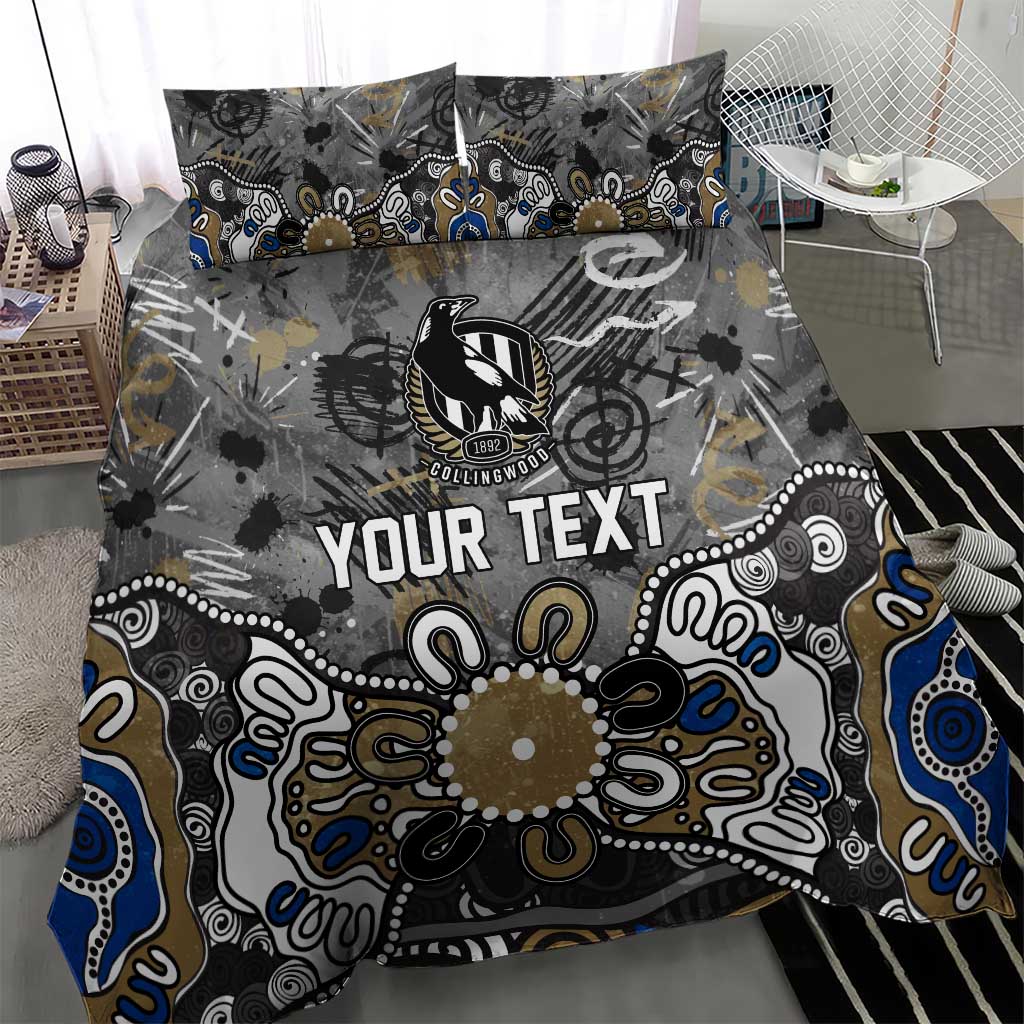 Personalized Collingwood Magpies Bedding Set Aboriginal Dot Painting Graffiti Style
