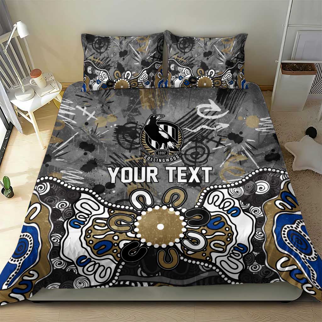 Personalized Collingwood Magpies Bedding Set Aboriginal Dot Painting Graffiti Style