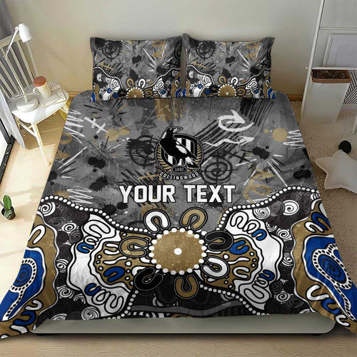 Personalized Collingwood Magpies Bedding Set Aboriginal Dot Painting Graffiti Style