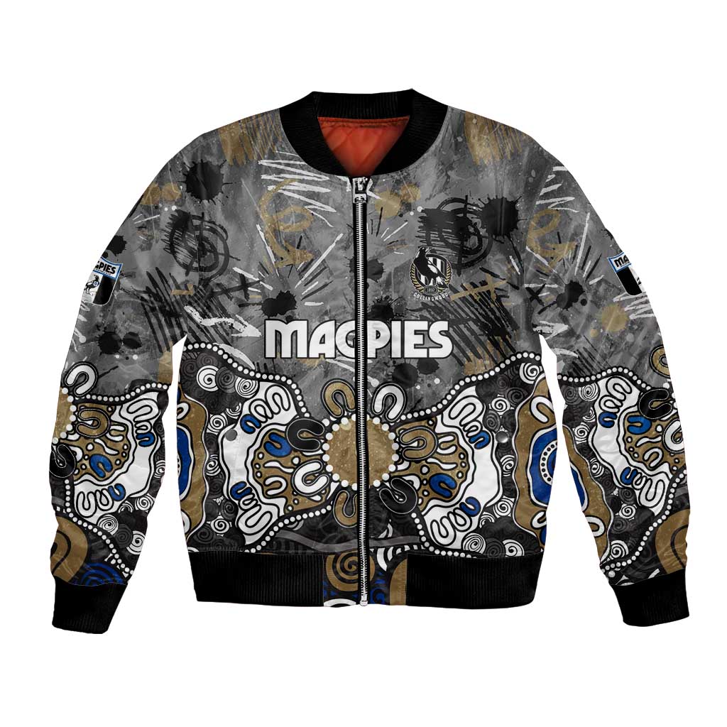 Personalized Collingwood Magpies Bomber Jacket Aboriginal Dot Painting Graffiti Style