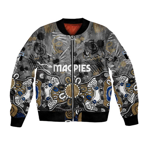 Personalized Collingwood Magpies Bomber Jacket Aboriginal Dot Painting Graffiti Style
