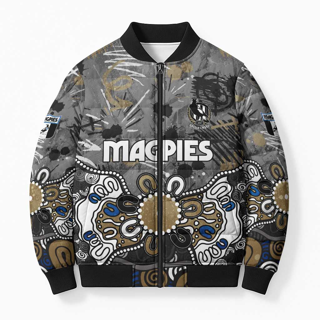 Personalized Collingwood Magpies Bomber Puffer Jacket Aboriginal Dot Painting Graffiti Style