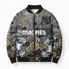 Personalized Collingwood Magpies Bomber Puffer Jacket Aboriginal Dot Painting Graffiti Style