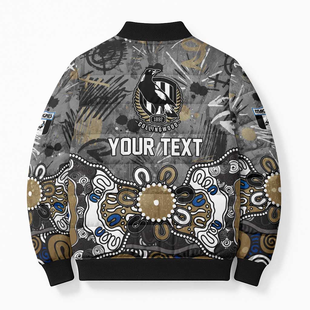 Personalized Collingwood Magpies Bomber Puffer Jacket Aboriginal Dot Painting Graffiti Style