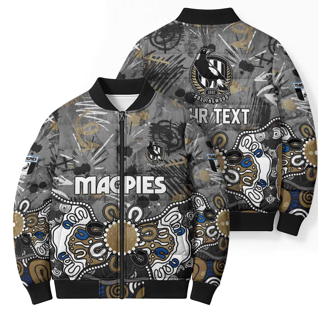 Personalized Collingwood Magpies Bomber Puffer Jacket Aboriginal Dot Painting Graffiti Style