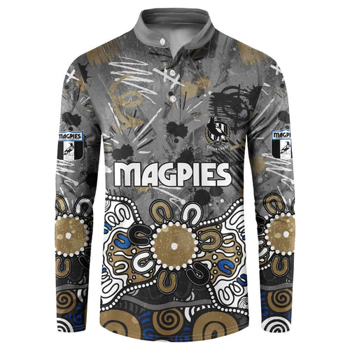 Personalized Collingwood Magpies Button Sweatshirt Aboriginal Dot Painting Graffiti Style