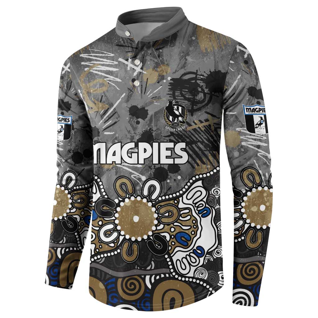 Personalized Collingwood Magpies Button Sweatshirt Aboriginal Dot Painting Graffiti Style