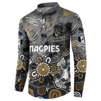 Personalized Collingwood Magpies Button Sweatshirt Aboriginal Dot Painting Graffiti Style