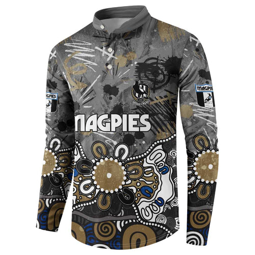 Personalized Collingwood Magpies Button Sweatshirt Aboriginal Dot Painting Graffiti Style